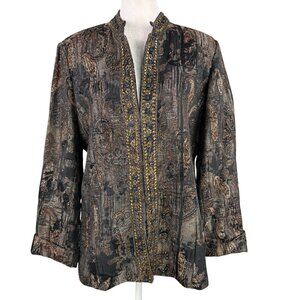 Chico's 2 L Jewel Shireen Jacket Nehru Brown Paisley Beaded Sequins